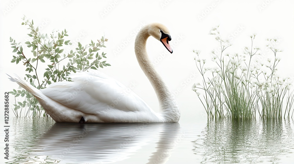 Fototapeta premium elegant swan png with graceful neck curve,majestic feathers isolated on transparent background for nature themed design projects,artistic creations