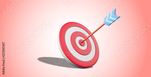 Illustration of red, round-shaped target with thin arrow representing concept of setting goals correctly on red gradient background