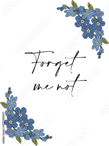 Blank card with forget me not flowers. Card template for Mothers Day, Birthday, Wedding invitations. Vector illustration isolated