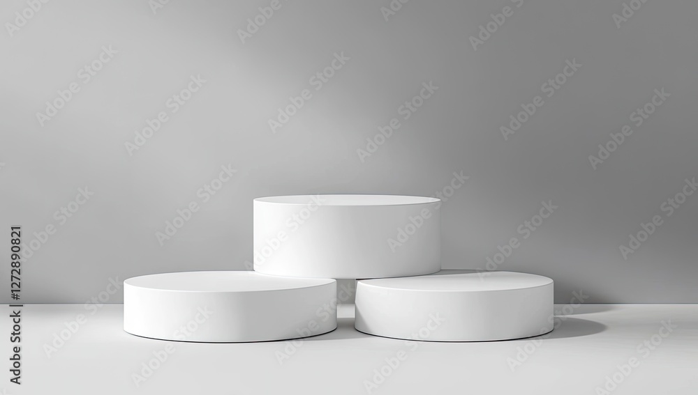 White Cylindrical Display Stand, Studio, Minimalist Background, Product Showcase White Cylindrical Display Stand, Studio, Minimalist Background, Product Showcase
