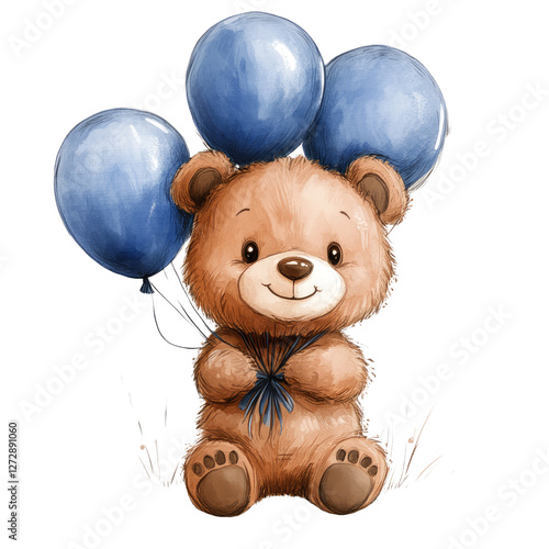 Cute bear with blue balloons png i.solated on transparent background