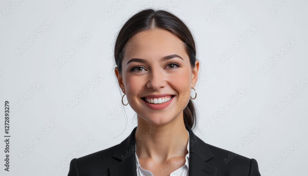 Portrait of a smiling woman with dark hair and a black blazer, professional style