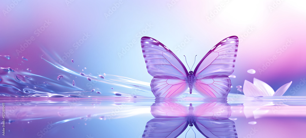 Fototapeta premium majestic butterfly coming our of chrysalis, plain pastel purple background , ai generative