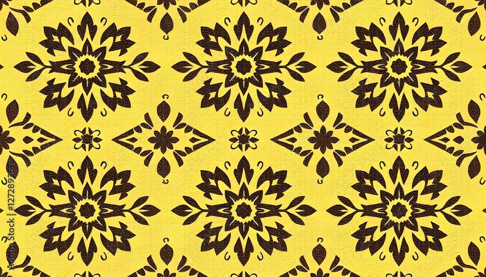 Artistic Batik-Inspired Fabric Pattern Wallpaper in Soft Yellow Hues Artistic Batik-Inspired Fabric Pattern Wallpaper in Soft Yellow Hues