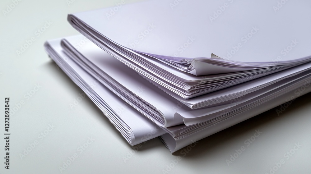 Close Up Stack Of Crisp White A4 Papers With Soft Lifelike Shadows Close Up Stack Of Crisp White A4 Papers With Soft Lifelike Shadows
