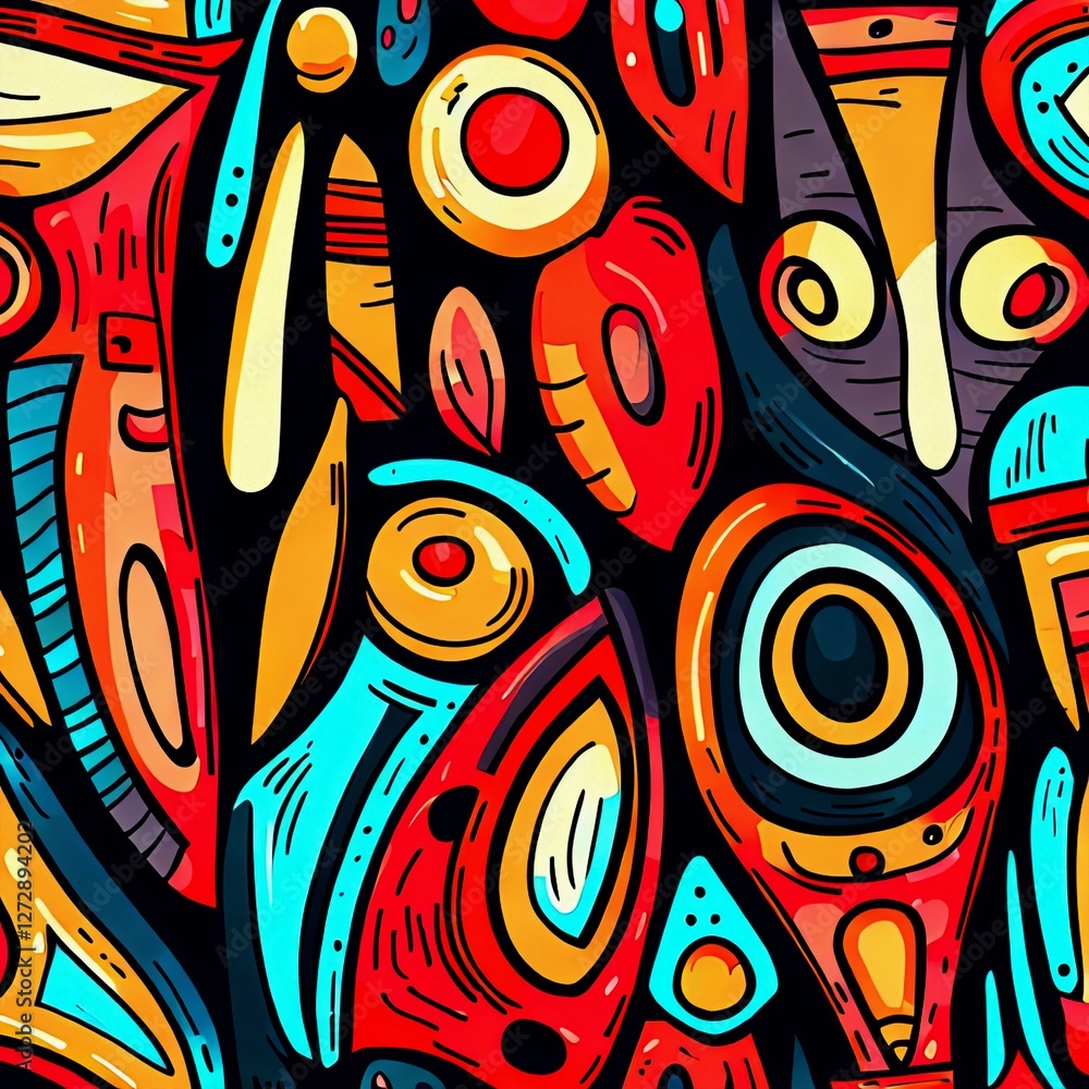 Naklejka premium Neotribal Pop Art Vibrant Patterns