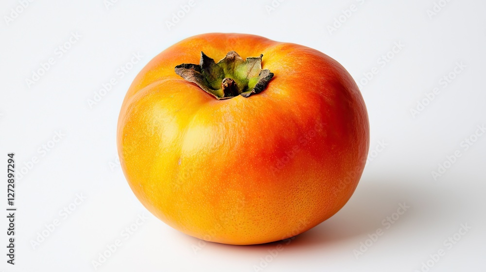 A whole persimmon fruit, isolated on a white background with its rich orange color standing out against the clean backdrop A whole persimmon fruit, isolated on a white background with its rich orange color standing out against the clean backdrop