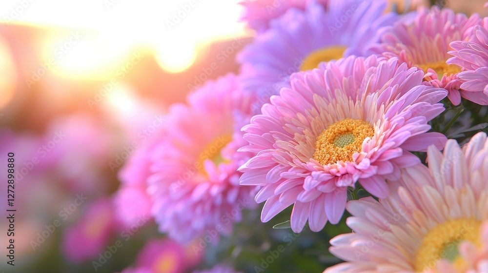 Obraz premium Soft Pink Flowers in Sunlight; Floral Bouquet; Outdoor; Background Blur; Beautiful Blossoms; Perfect for Greeting Cards, Invitations, or Wallpapers
