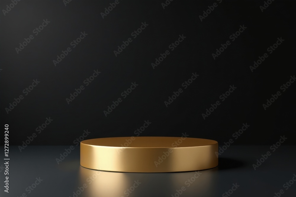 A Polished Gold Cylinder on a Dark Surface, Ideal for Product Display or Presentation A Polished Gold Cylinder on a Dark Surface, Ideal for Product Display or Presentation