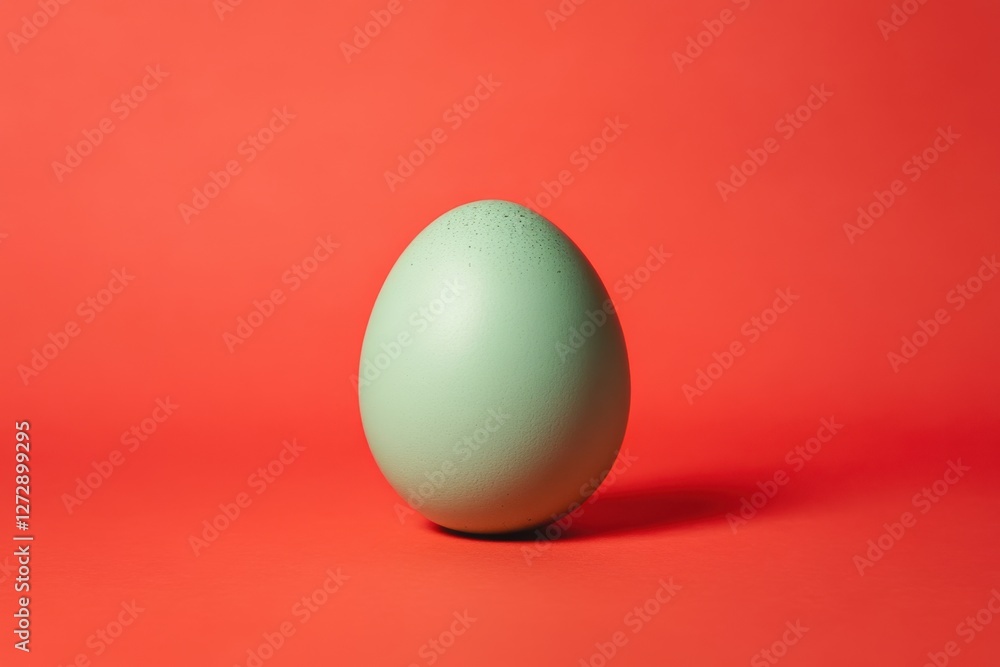 Fototapeta premium Pale green easter egg stands out against the red background