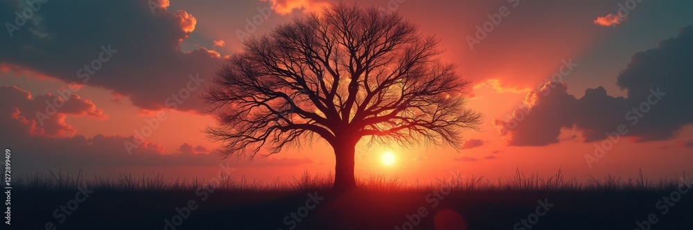 A serene sunset scene featuring a solitary tree against a vibrant sky, evoking feelings of peace and tranquility in nature. A serene sunset scene featuring a solitary tree against a vibrant sky, evoking feelings of peace and tranquility in nature.