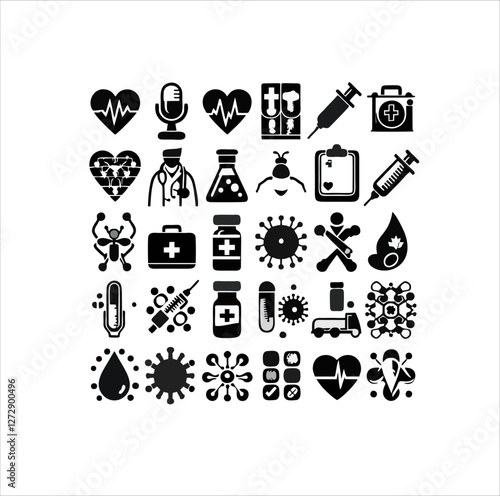 Healthcare and HIV Virus Organism Research Icon Set – Medical, Epidemiology, and Laboratory Symbols