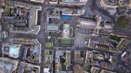 The Roman Baths at Bath City Centre England UK Aerial Drone Shot 1