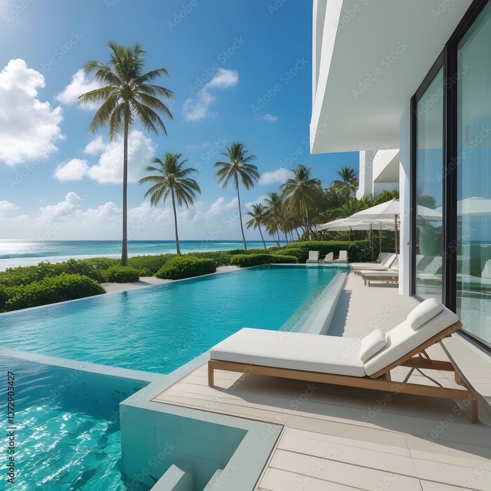 Fototapeta premium swimming pool in hotel ,swimming pool in tropical resort, hotel swimming pool