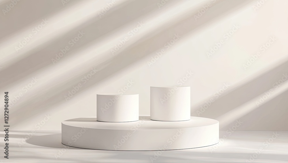 White display podiums, sunlight, studio, product presentation White display podiums, sunlight, studio, product presentation