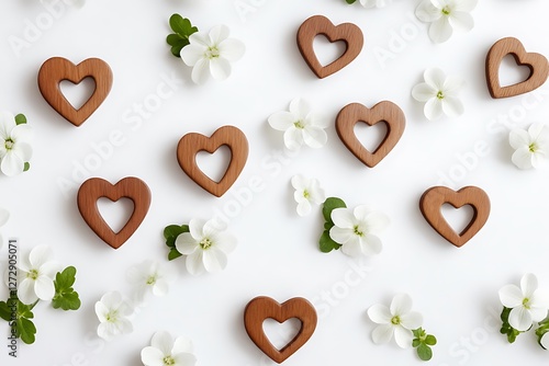 Peaceful Women's Day design with peaceful heart symbols and peaceful white violets on a calming white canvas.