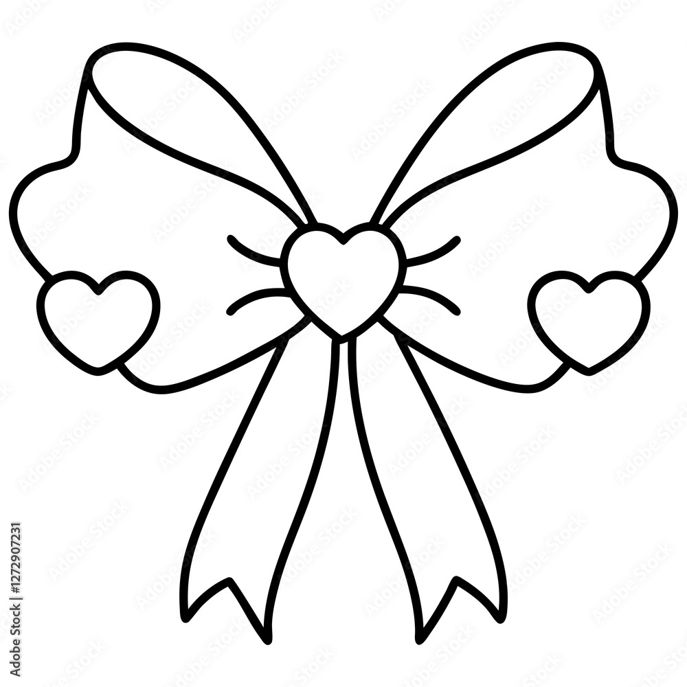 Simple Line Art of Hearts and Bow Simple Line Art of Hearts and Bow
