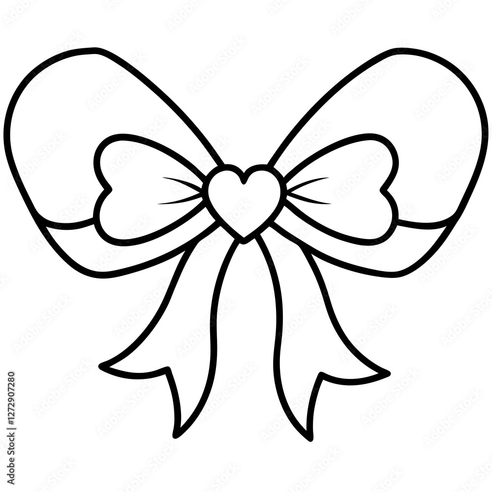 Simple Line Art of Hearts and Bow Simple Line Art of Hearts and Bow