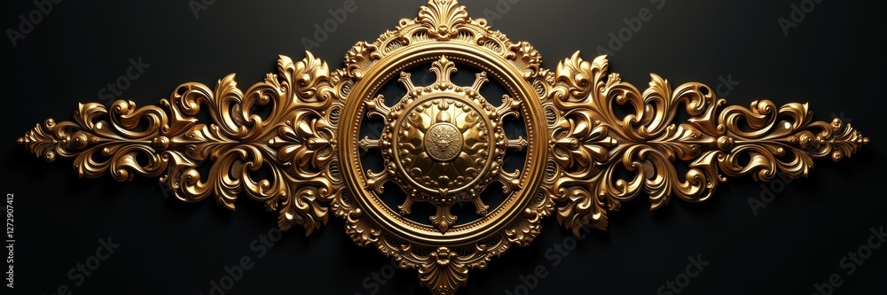 Elegant golden ornament featuring intricate floral patterns, suitable for luxury decor, interior design, or antique styling. Elegant golden ornament featuring intricate floral patterns, suitable for luxury decor, interior design, or antique styling.