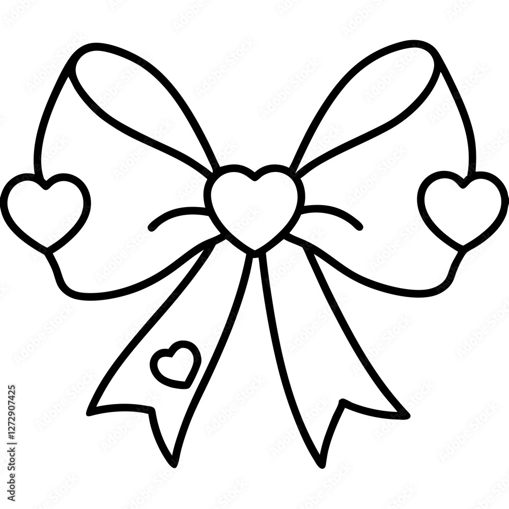 Simple Line Art of Hearts and Bow Simple Line Art of Hearts and Bow