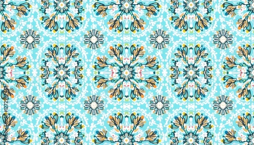 Crimson Geometric Pattern with Intricate Lotus and Leaf Details
