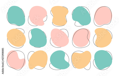 Color liquid blob shapes, pastel irregular organic random forms, fluid silhouette, simple vector smooth ink stain. Highlight for social media stories