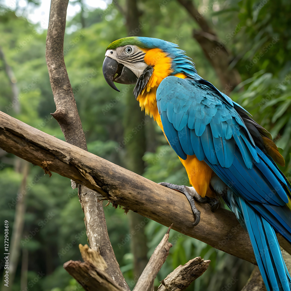 Obraz premium A stunning vibrant blue-and-yellow macaw with detailed feathers and lifelike textures.