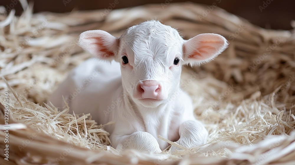 Sweet Closeup Portrait of a Beautiful Small White Calf Sweet Closeup Portrait of a Beautiful Small White Calf