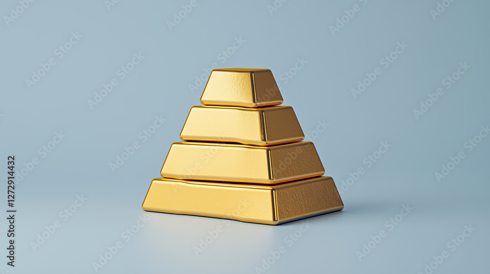 Golden pyramid made of stacked bars, symbolizing wealth and prosperity. shiny surface reflects light, creating elegant and luxurious appearance Golden pyramid made of stacked bars, symbolizing wealth and prosperity. shiny surface reflects light, creating elegant and luxurious appearance