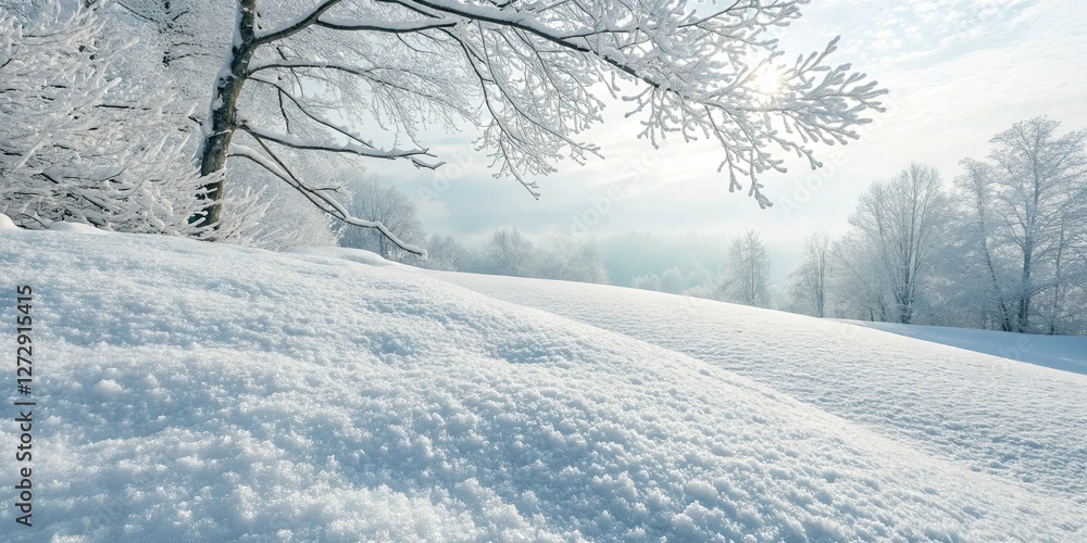 Obraz premium A snowy hill with a tree in the background