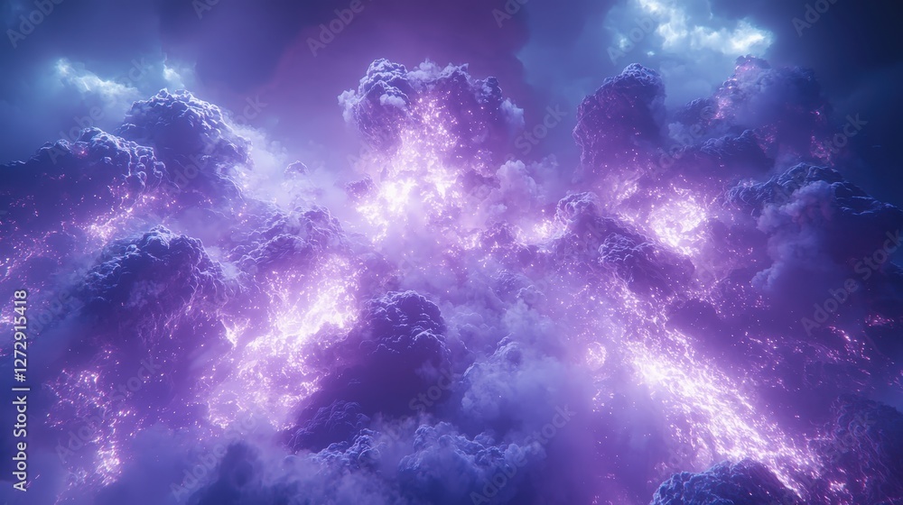 Vibrant purple and blue sky with fluffy white cloud captured in a breathtaking landscape scene Vibrant purple and blue sky with fluffy white cloud captured in a breathtaking landscape scene