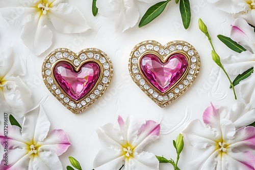 Royal Women's Day poster with royal heart jewels and royal white oleanders on a regal white background.