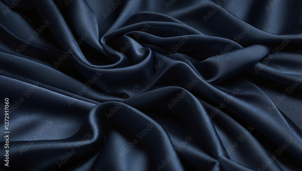 Navy Blue Silk Fabric with Gentle Folds and Soft Shadows Navy Blue Silk Fabric with Gentle Folds and Soft Shadows