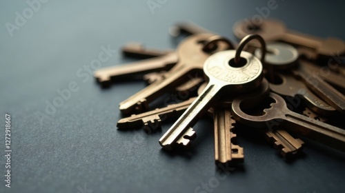 A Close-Up View of a Collection of Brass Keys Intertwined Together on a Dark Surface