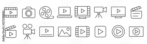 Cinema icon set collection. with vector line style. can be used for app and website.Vector Illustration