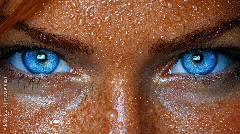 Enchanting closeup of a woman with striking blue eyes and radiant frothy skin Enchanting closeup of a woman with striking blue eyes and radiant frothy skin