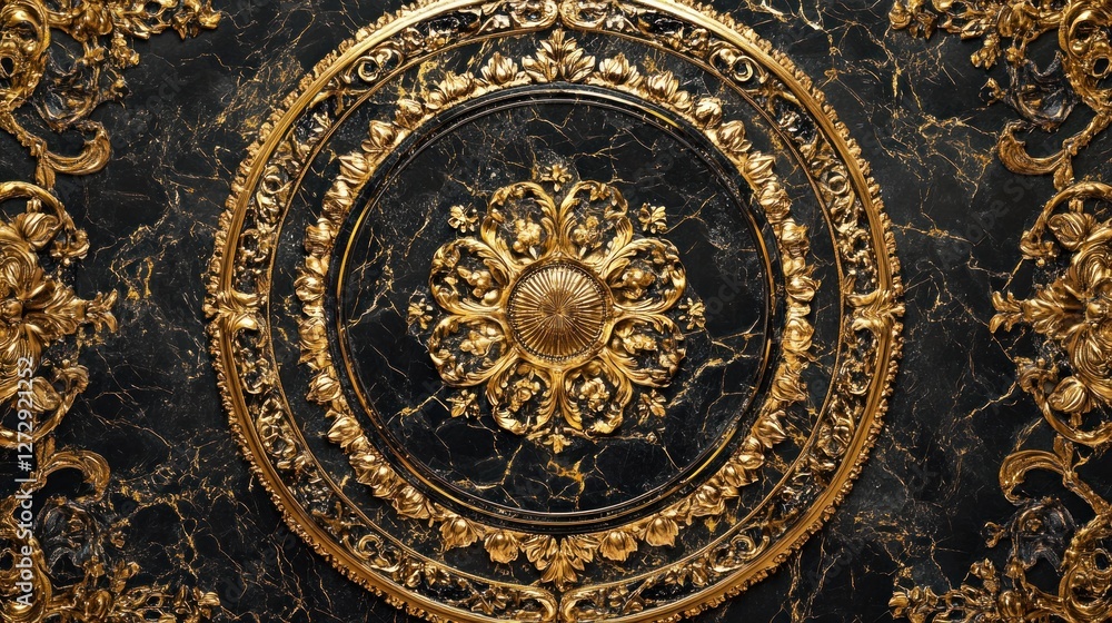 Obraz premium Opulent Gold and Black Marble Ceiling Medallion