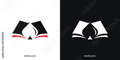 Creative Book Spade Logo. Book and Ace of Spades Graphic Icon. Poker Book Logo Design Template.
