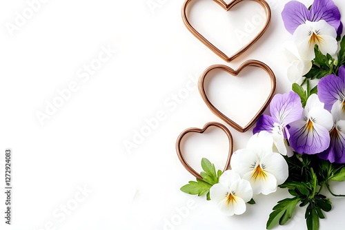 Sophisticated Women's Day design with sophisticated heart outlines and sophisticated white violets on an elegant white backdrop.