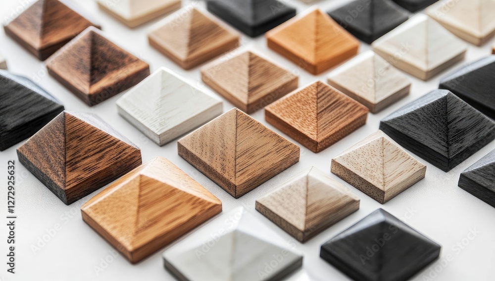 Fototapeta premium Colorful pyramid-shaped wood samples on white background