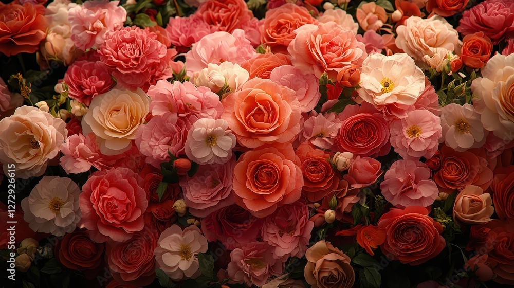 A lush bunch of delicate pink and white flowers with vibrant green foliage A lush bunch of delicate pink and white flowers with vibrant green foliage
