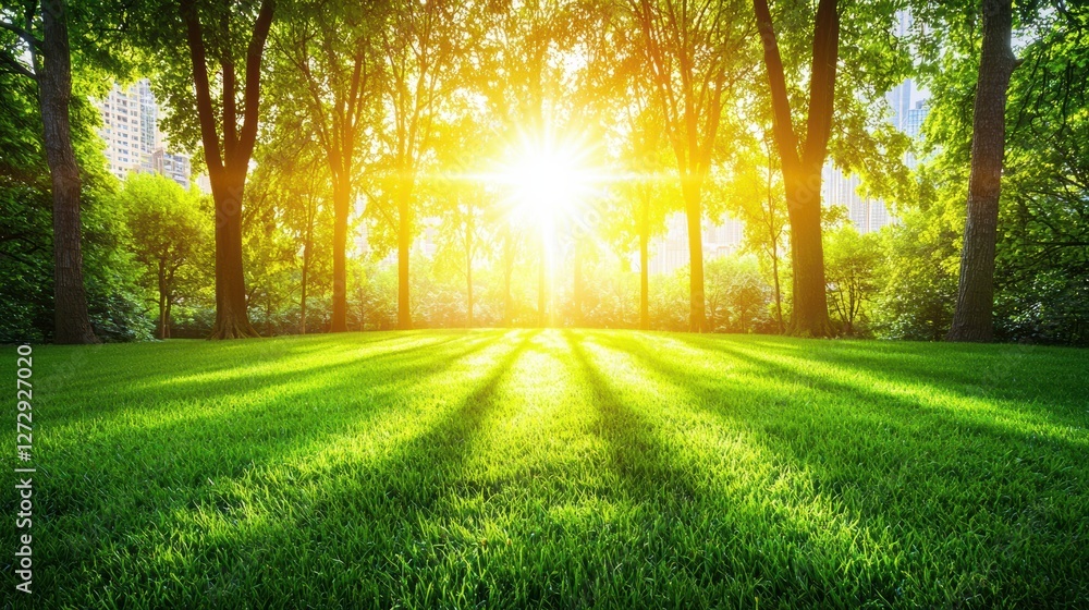 Sunrise over lush green lawn urban park nature photography serene environment warm viewpoint tranquility concept Sunrise over lush green lawn urban park nature photography serene environment warm viewpoint tranquility concept