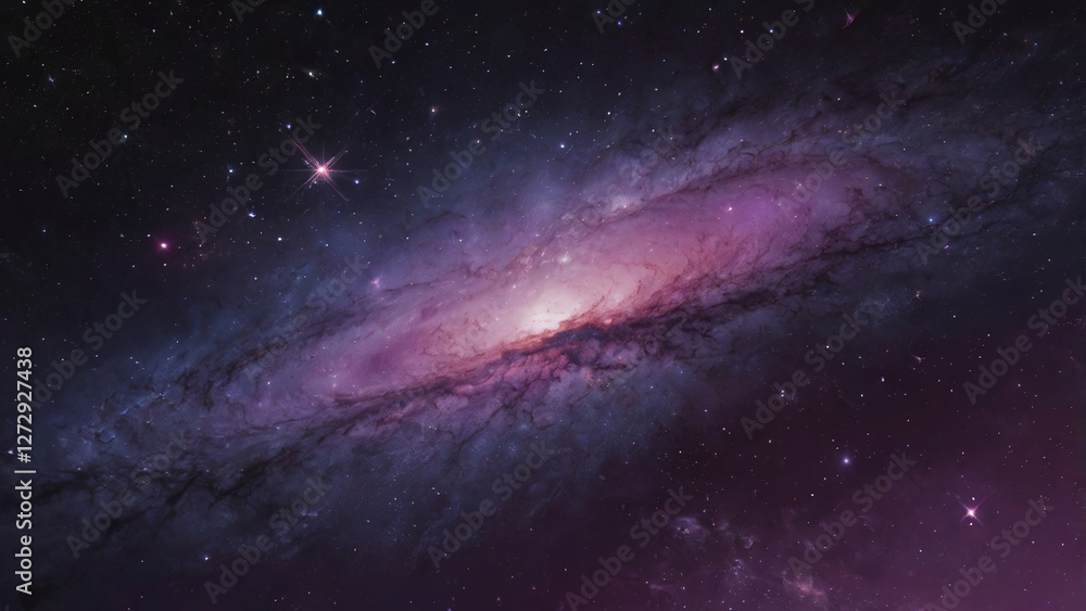 Fototapeta premium Starry skies blending deep black with glowing galaxy purple.