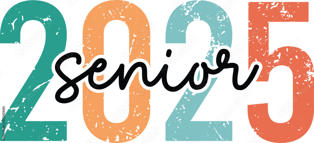 Naklejka premium graduation design, senior 2025, class of 2025, retro groovy senior t-shirt design