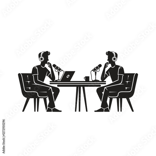 people doing podcast in silhouette vector style