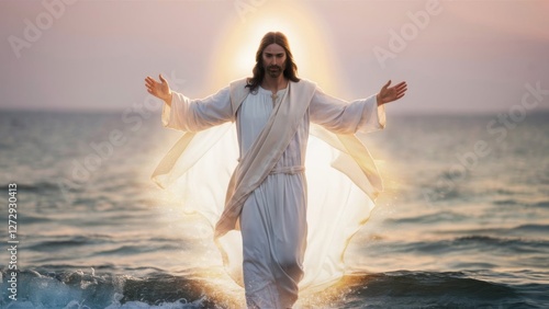 Jesus Christ walking on water on the sea of Galilee
