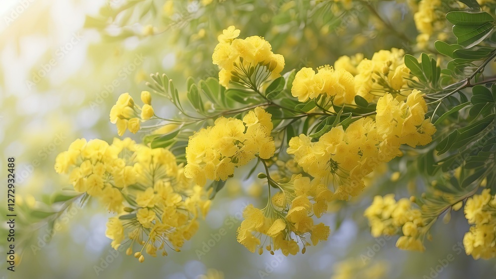 Radiant Golden Wattle Blooms in the Afternoon Sun Radiant Golden Wattle Blooms in the Afternoon Sun