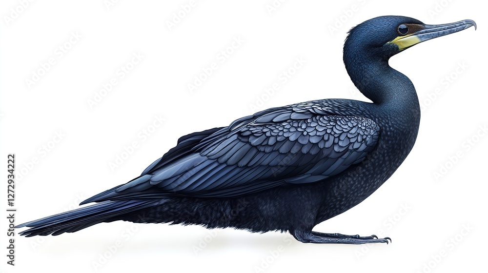 Fototapeta premium great cormorant bird with detailed feathers in profile view isolated on a transparent background for nature and wildlife design projects