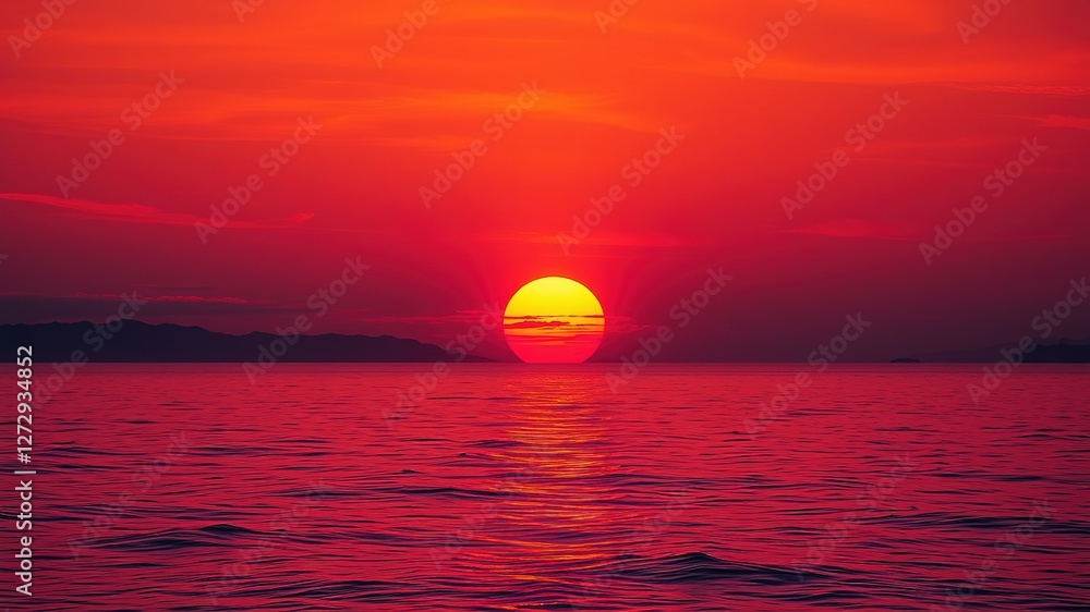 Majestic Sunset Over Azure Ocean with Silhouettes