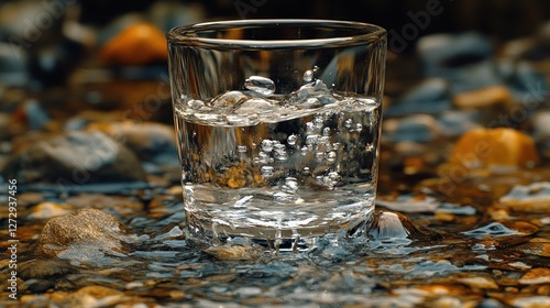 Water glass splashing in a creek photo